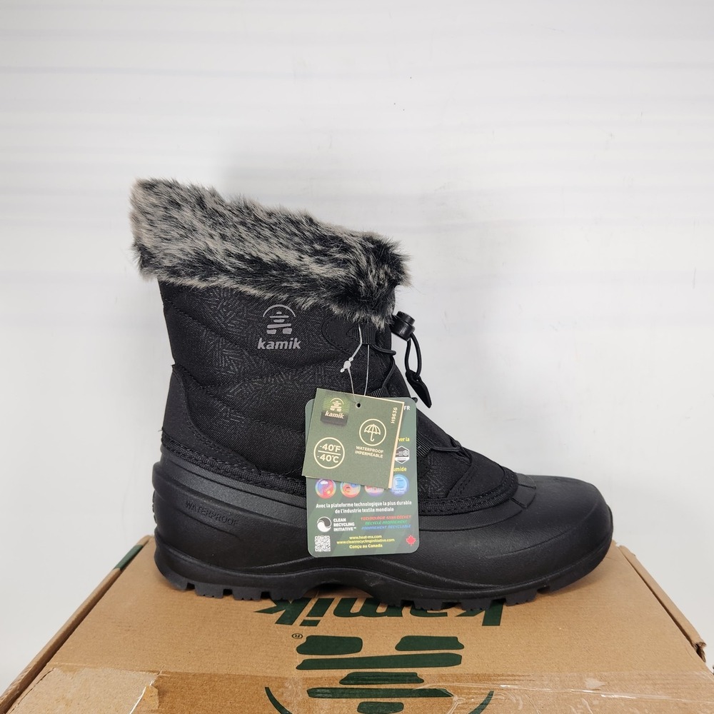 Kamik Winter Boots Women Size 10 Black Momentum 2 Waterproof Faux Fur Snow Boot